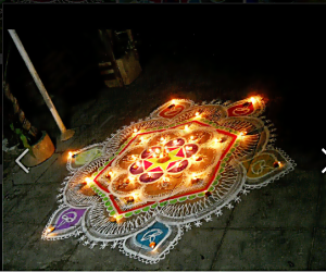 Rangoli: karthigai kolam with diyas